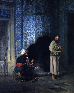 three women at the table by the lamp Painting - A Chat by the Fireside Arab Jean Leon Gerome